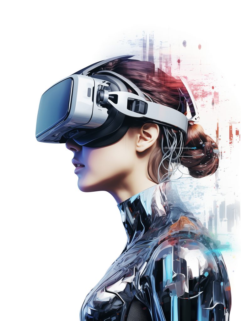 people wearing futuristic high tech virtual reality glasses